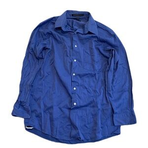 💜 DKNY Blue 100% Cotton Long-Sleeve Button-Up Dress Shirt, Size L